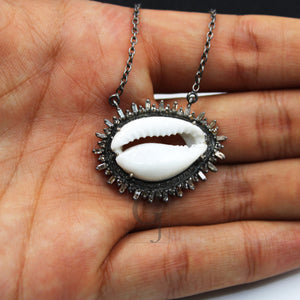 Very Beautiful Designer Cowrie Shell Rosecut Pave Diamond Pendant 925 Sterling Silver Handmade Finish Diamond Charms Necklace Pendant