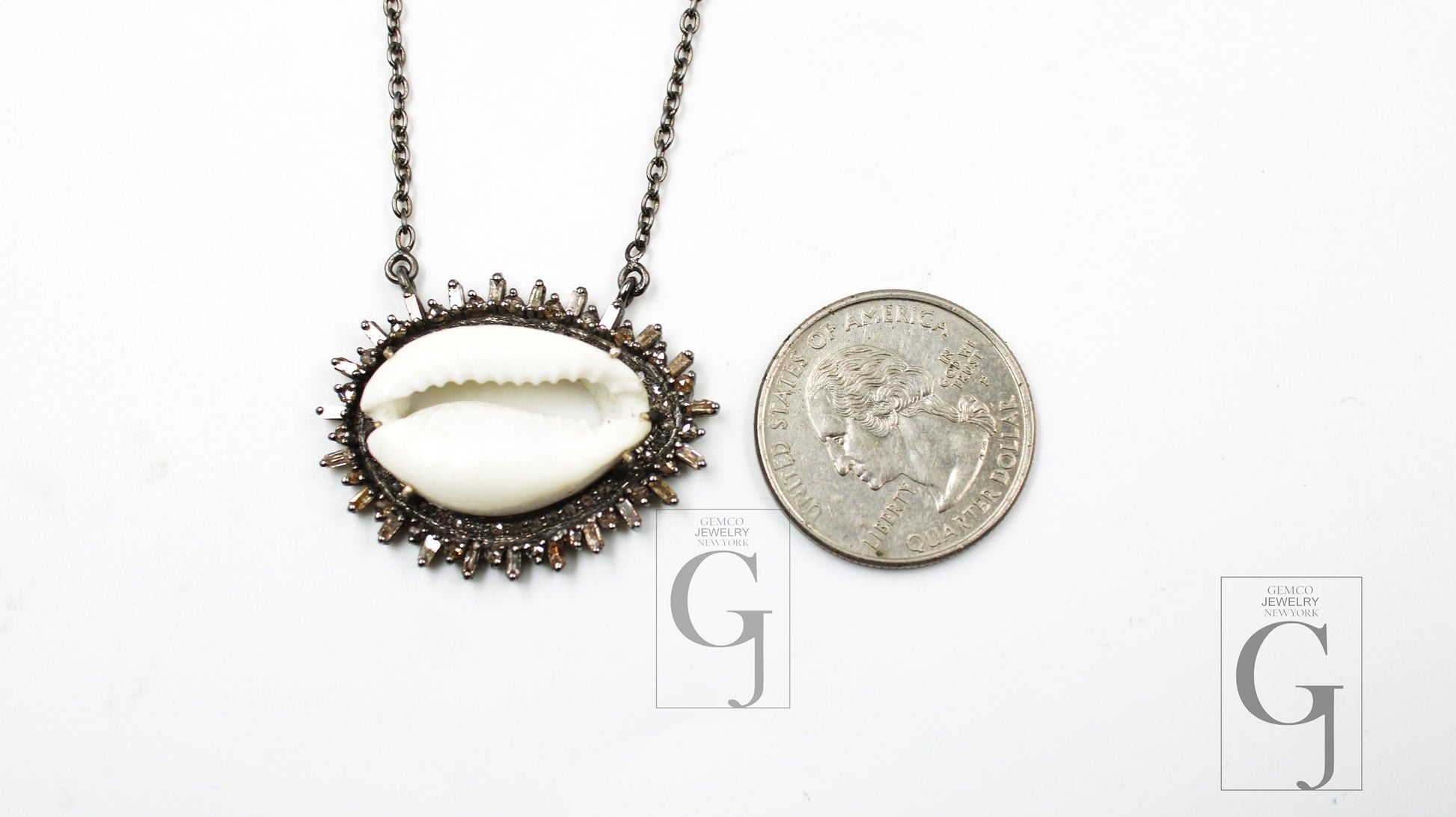 Very Beautiful Designer Cowrie Shell Rosecut Pave Diamond Pendant 925 Sterling Silver Handmade Finish Diamond Charms Necklace Pendant