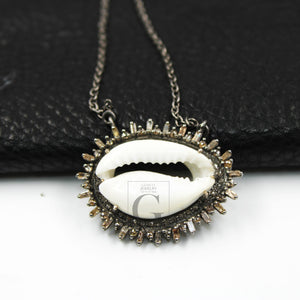 Very Beautiful Designer Cowrie Shell Rosecut Pave Diamond Pendant 925 Sterling Silver Handmade Finish Diamond Charms Necklace Pendant