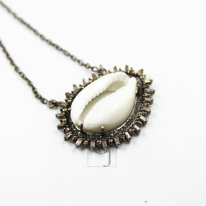 Very Beautiful Designer Cowrie Shell Rosecut Pave Diamond Pendant 925 Sterling Silver Handmade Finish Diamond Charms Necklace Pendant