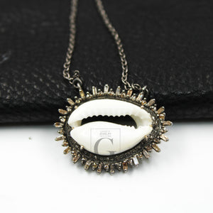 Very Beautiful Designer Cowrie Shell Rosecut Pave Diamond Pendant 925 Sterling Silver Handmade Finish Diamond Charms Necklace Pendant