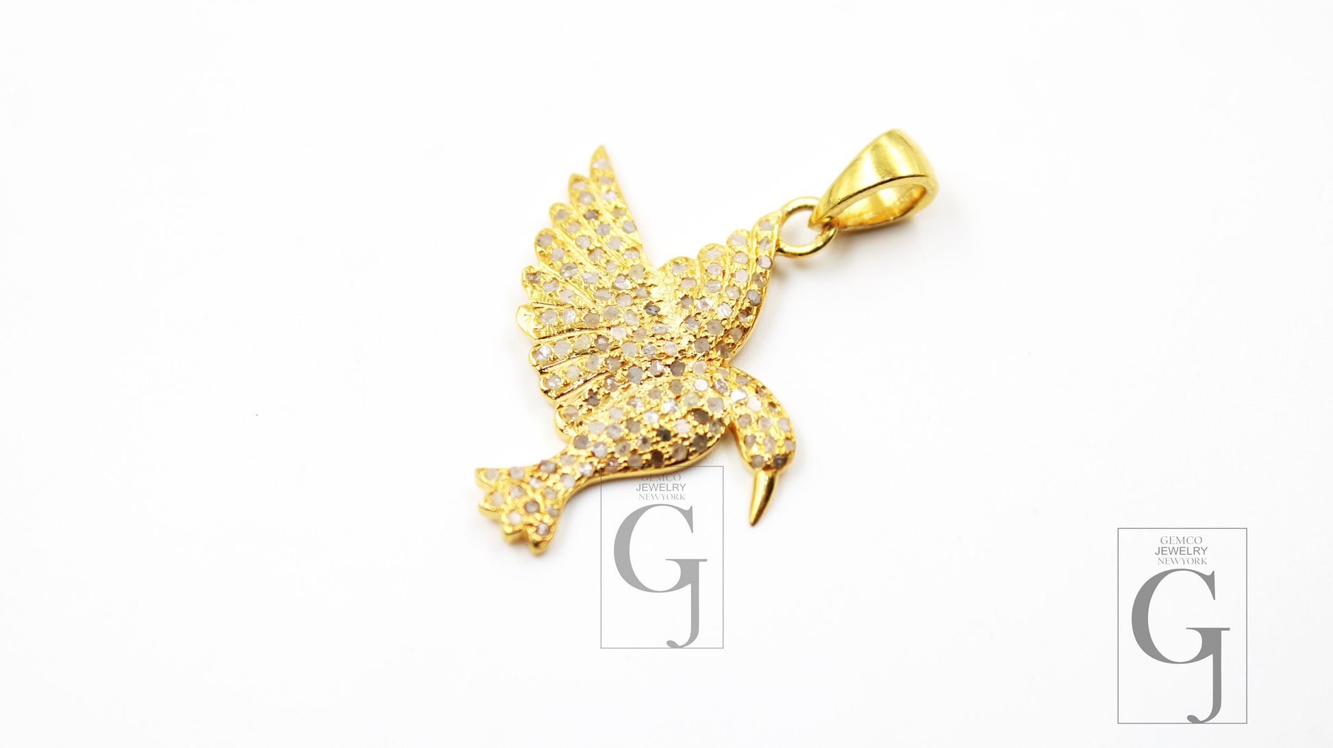 Beautiful 14k Gold Designer Bird Pendant Rosecut Pave Diamond Pendant 925 Sterling Silver Handmade Finish Diamond Charms Necklace Pendant