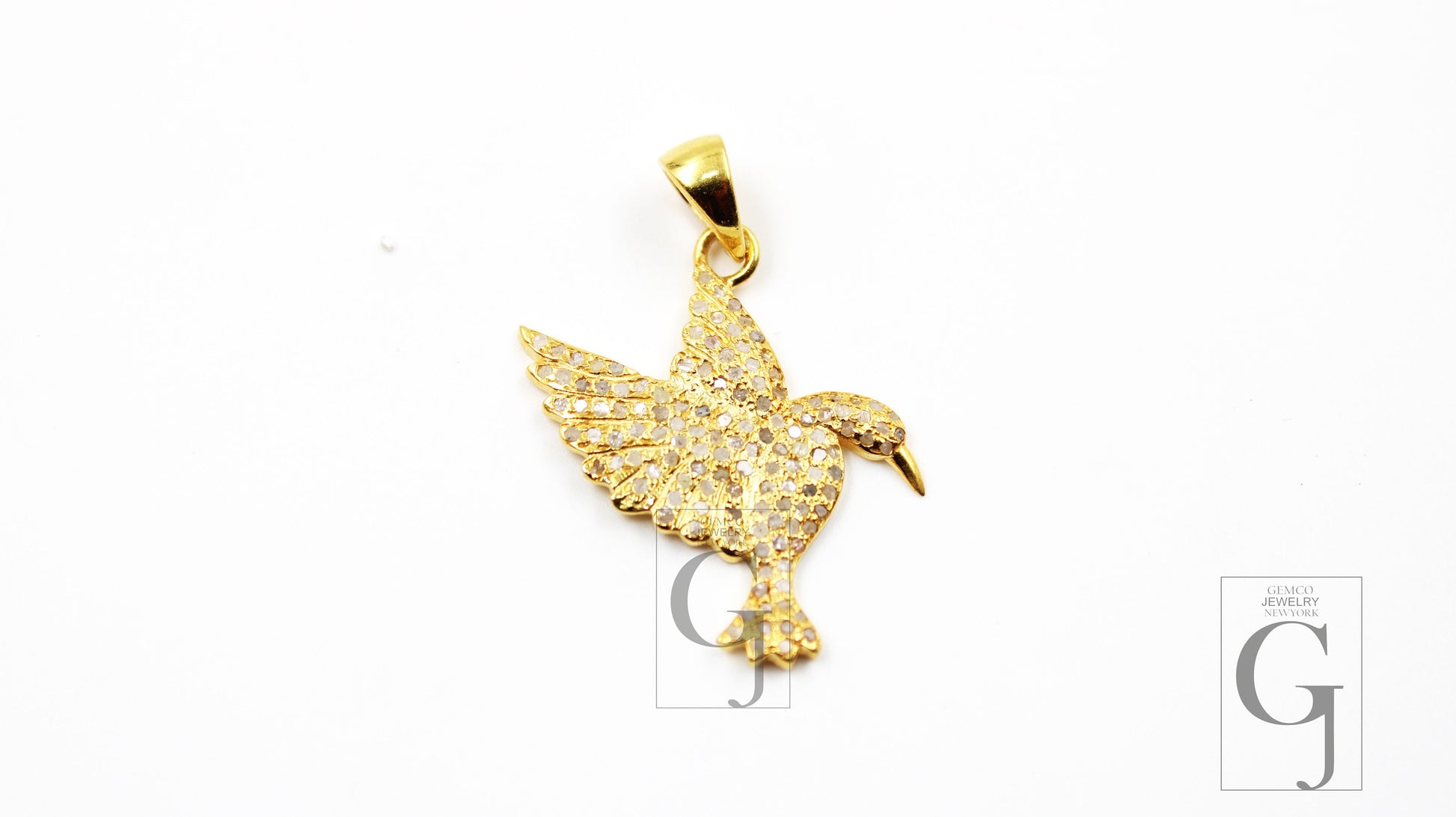Beautiful 14k Gold Designer Bird Pendant Rosecut Pave Diamond Pendant 925 Sterling Silver Handmade Finish Diamond Charms Necklace Pendant