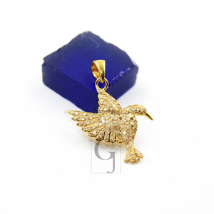Beautiful 14k Gold Designer Bird Pendant Rosecut Pave Diamond Pendant 925 Sterling Silver Handmade Finish Diamond Charms Necklace Pendant