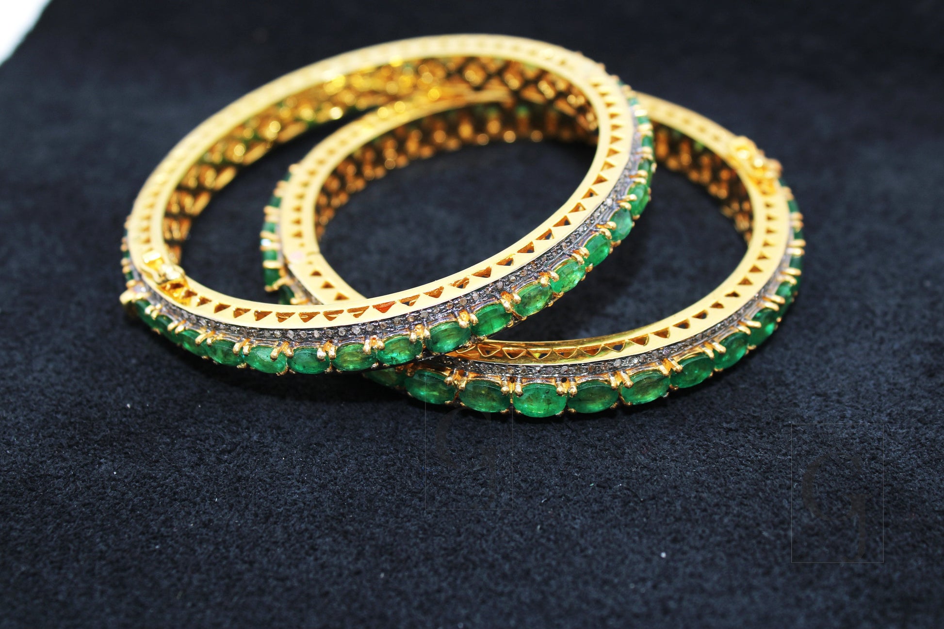 Beautiful 14k Gold Emerald Bangle Rosecut Pave Diamond Bangle Bracelet 925 Sterling Silver Handmade Finish Diamond Bangle Bracelet