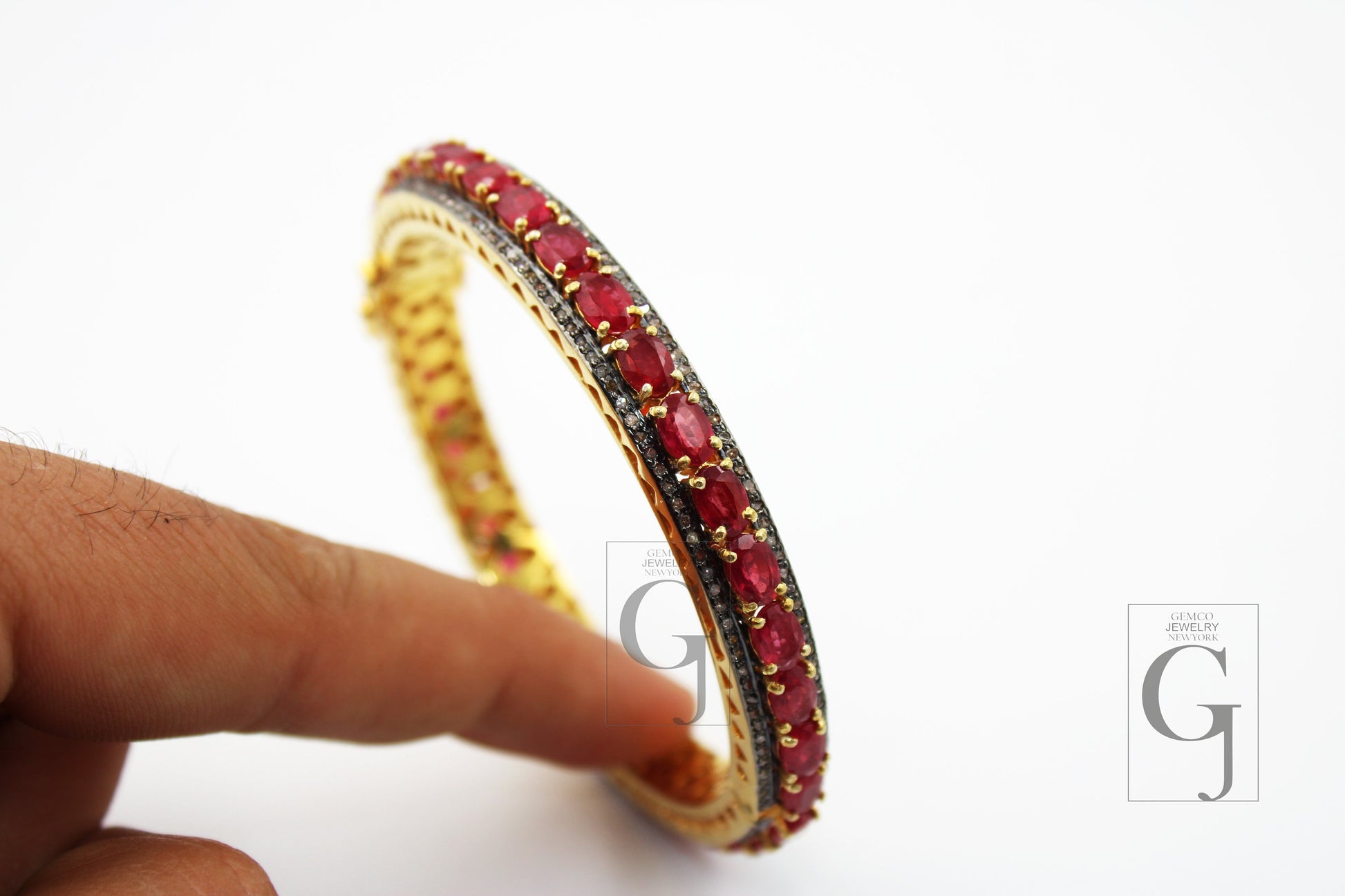 Fashionable 14k gold red ruby bangle Rosecut pave diamond bangle bracelet 925 sterling silver handmade finish diamond bangle bracelet