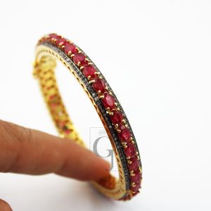 Fashionable 14k gold red ruby bangle Rosecut pave diamond bangle bracelet 925 sterling silver handmade finish diamond bangle bracelet