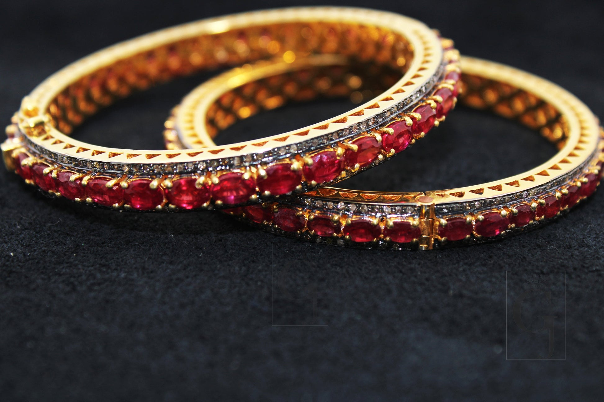 Fashionable 14k gold red ruby bangle Rosecut pave diamond bangle bracelet 925 sterling silver handmade finish diamond bangle bracelet