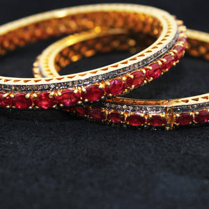 Fashionable 14k gold red ruby bangle Rosecut pave diamond bangle bracelet 925 sterling silver handmade finish diamond bangle bracelet