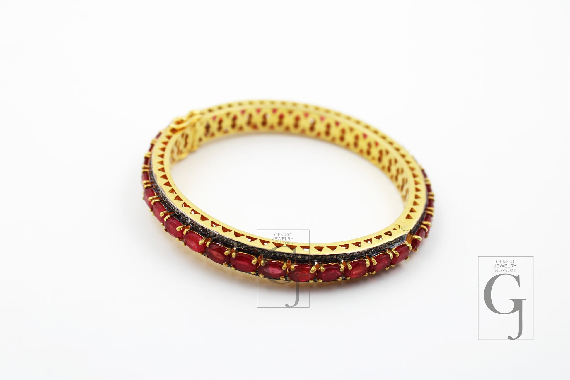 Fashionable 14k gold red ruby bangle Rosecut pave diamond bangle bracelet 925 sterling silver handmade finish diamond bangle bracelet