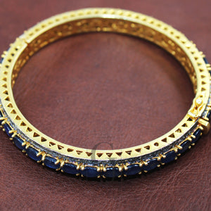 14k Gold Blue Sapphire Bangle Rosecut Pave Diamond Bangle Bracelet 925 Sterling Silver Handmade Finish Diamond Bangle Bracelet