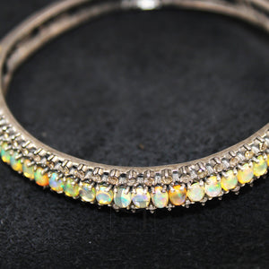 Beautiful Natural Opal Designer Bangle Rosecut Pave Diamond Bangle Bracelet 925 Sterling Silver Handmade Finish Diamond Bangle Bracelet