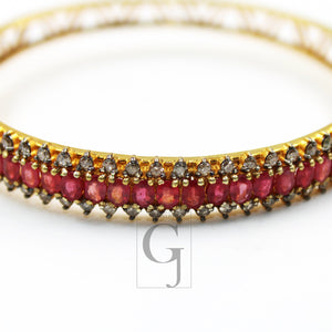 Beautiful 18k Gold Ruby Bangle Rosecut Pave Diamond Bangle Bracelet 925 Sterling Silver Handmade Finish Diamond Bangle Bracelet Jewelry