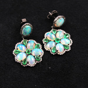 Natural opal earring designer earring Rosecut pave diamond earrings 925 sterling silver handmade silver finish diamond earring