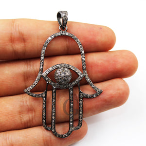 Antique Look Oxidized Evil Eye Humsa Designer Rosecut Pave Diamond Pendant 925 Sterling Silver Handmade Finish Diamond Necklace Pendant