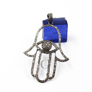 Antique Look Oxidized Evil Eye Humsa Designer Rosecut Pave Diamond Pendant 925 Sterling Silver Handmade Finish Diamond Necklace Pendant
