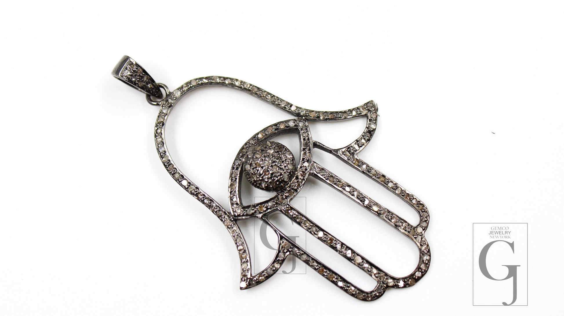 Antique Look Oxidized Evil Eye Humsa Designer Rosecut Pave Diamond Pendant 925 Sterling Silver Handmade Finish Diamond Necklace Pendant