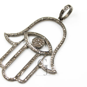 Antique Hamsa Evil Eye Pendant Designer Rosecut Pave Diamond Pendant 925 Sterling Silver Handmade Finish Diamond Charms Necklace Pendant