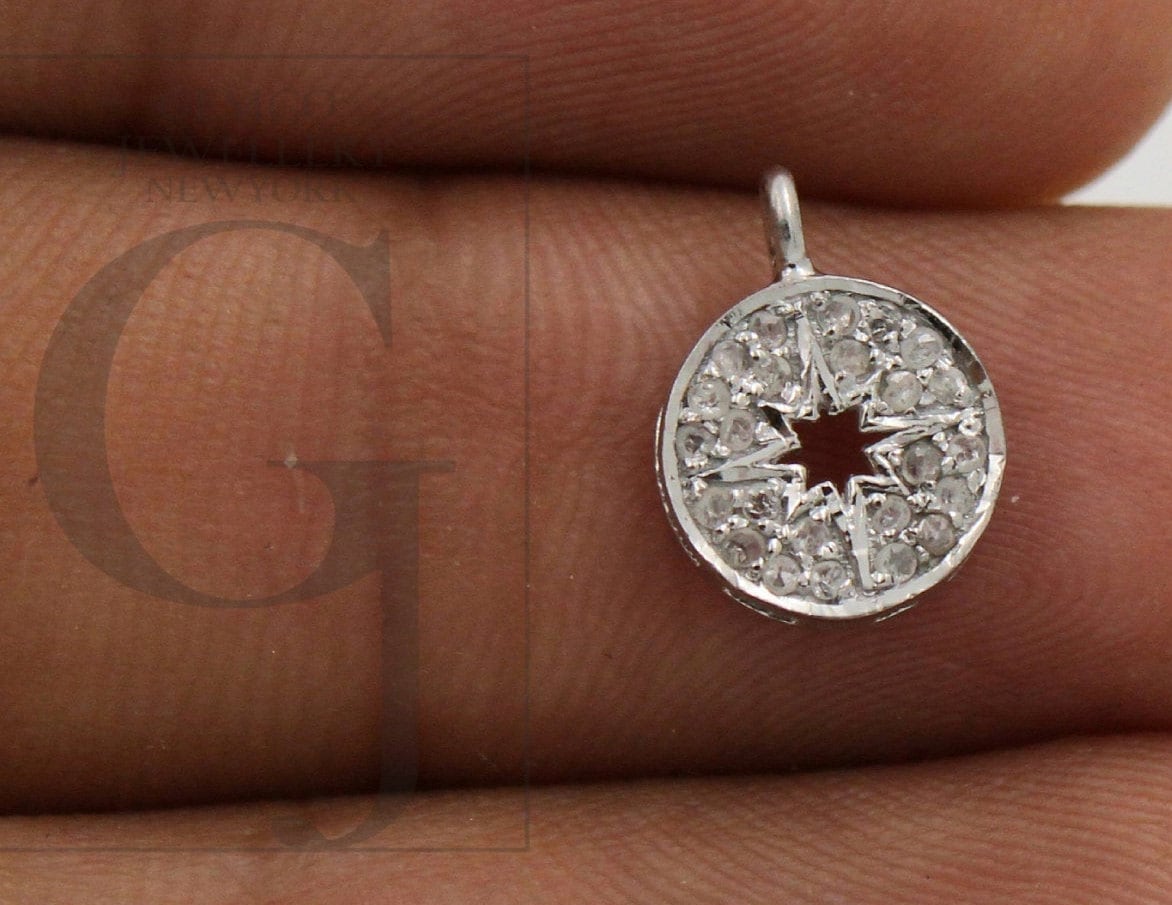 Fashionable Starburst Rosecut Pave Diamond Pendant 925 Sterling Silver Handmade Finish Diamond Charms Available In Vermeil, Oxidised Also