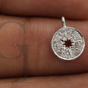Fashionable Starburst Rosecut Pave Diamond Pendant 925 Sterling Silver Handmade Finish Diamond Charms Available In Vermeil, Oxidised Also