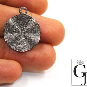 Very Antique look wavey coin designer Rosecut pave diamond pendant 925 sterling silver handmade finish diamond charms necklace pendant