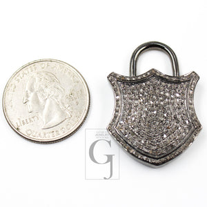 Antique Look Padlock Designer Pendant Rosecut Pave Diamond Pendant 925 Sterling Silver Handmade Finish Diamond Charms Necklace Pendant