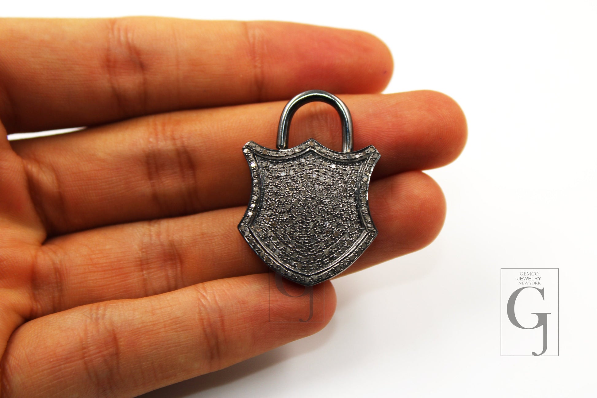 Antique Look Padlock Designer Pendant Rosecut Pave Diamond Pendant 925 Sterling Silver Handmade Finish Diamond Charms Necklace Pendant