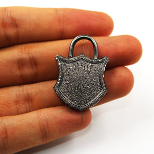 Antique Look Padlock Designer Pendant Rosecut Pave Diamond Pendant 925 Sterling Silver Handmade Finish Diamond Charms Necklace Pendant