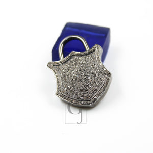 Antique Look Padlock Designer Pendant Rosecut Pave Diamond Pendant 925 Sterling Silver Handmade Finish Diamond Charms Necklace Pendant