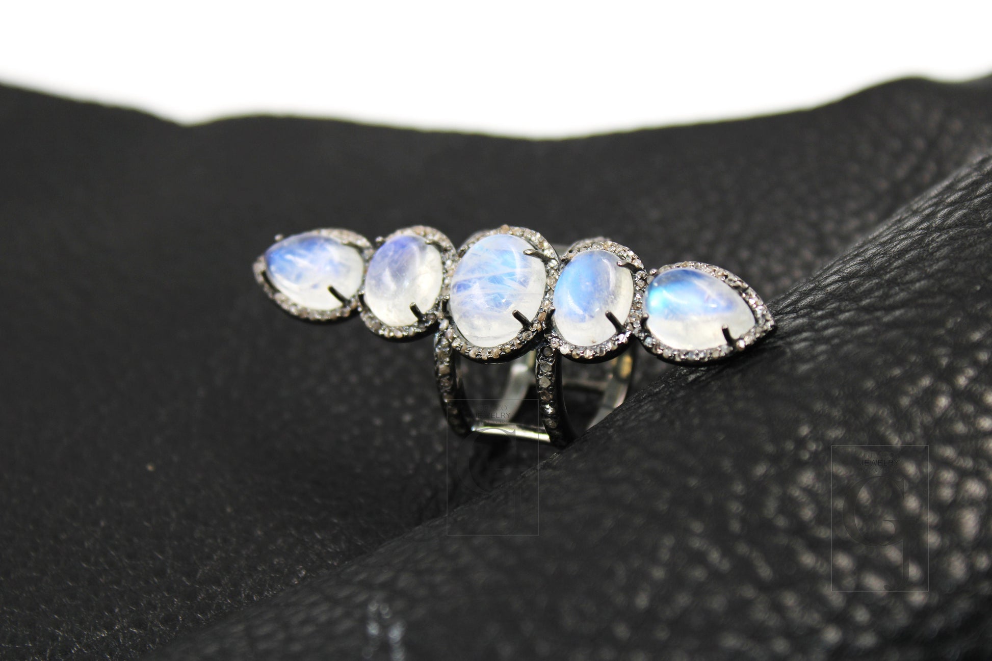 Very Beautiful Rainbow Moonstone Ring Designer Rosecut Pave Diamond Rings 925 Sterling Silver Handmade Silver Finish Diamond Ring