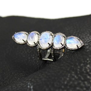 Very Beautiful Rainbow Moonstone Ring Designer Rosecut Pave Diamond Rings 925 Sterling Silver Handmade Silver Finish Diamond Ring