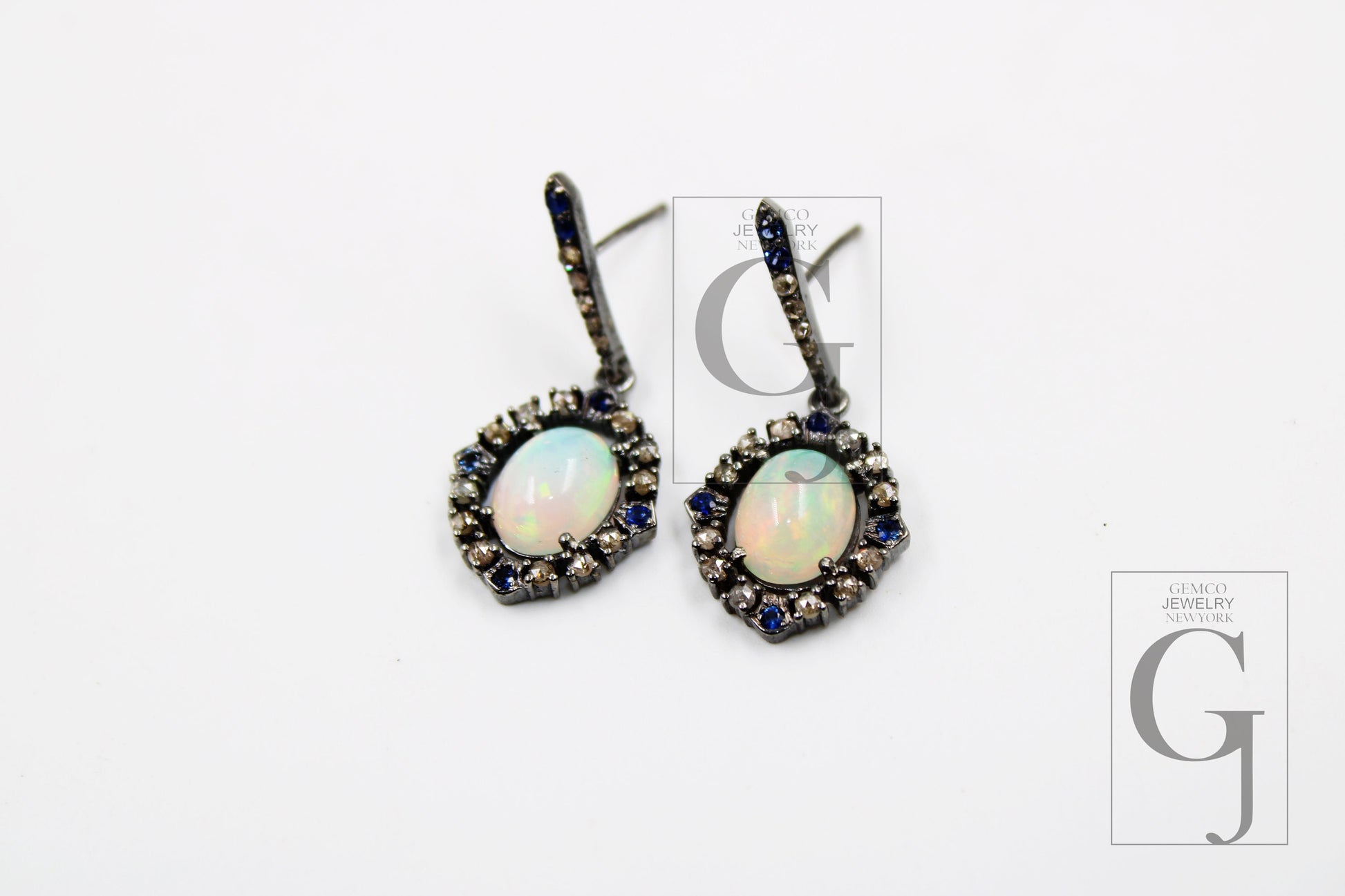 Natural opal earring designer earring Rosecut pave diamond earrings 925 sterling silver handmade silver finish diamond earring