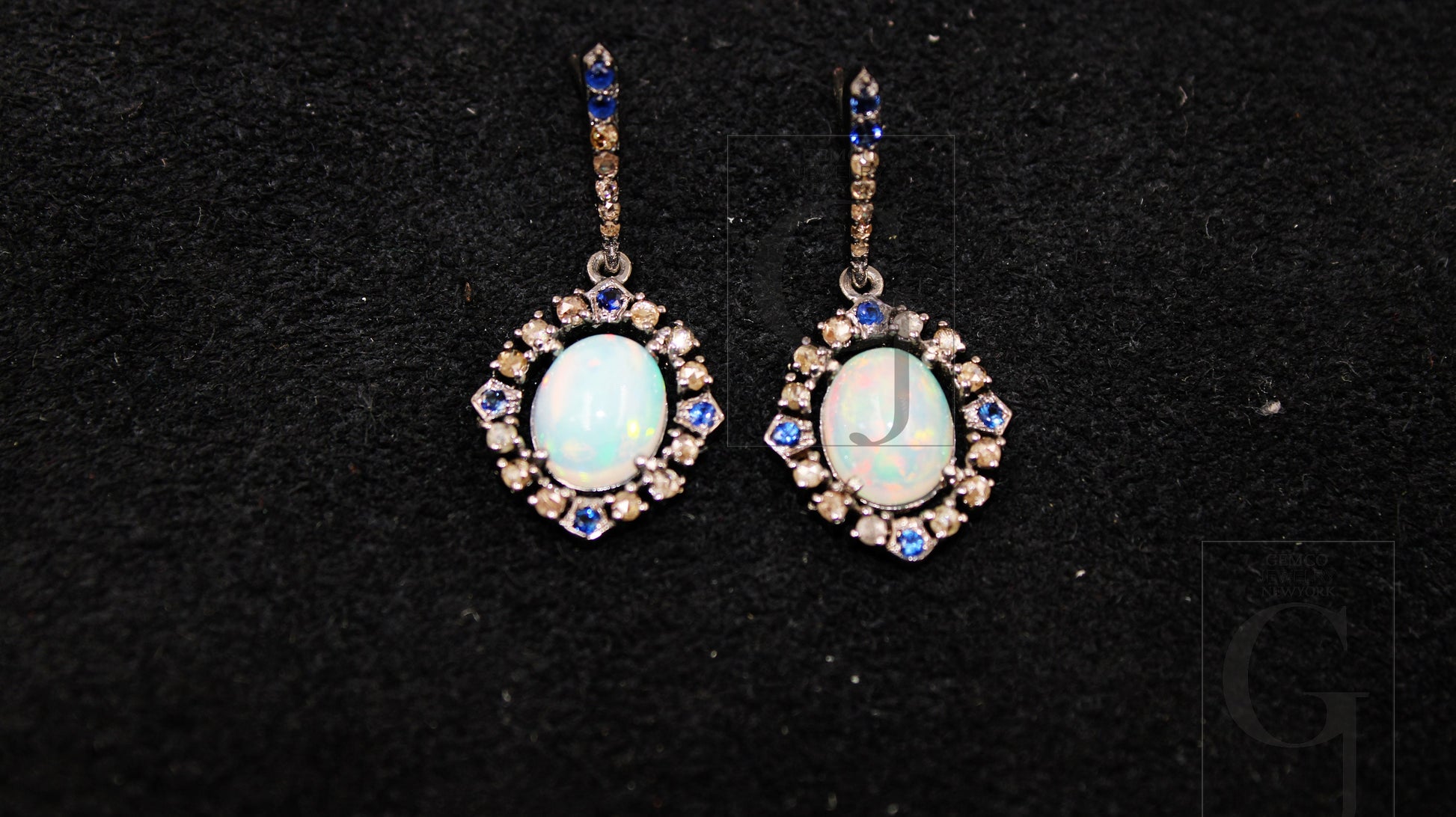 Natural opal earring designer earring Rosecut pave diamond earrings 925 sterling silver handmade silver finish diamond earring