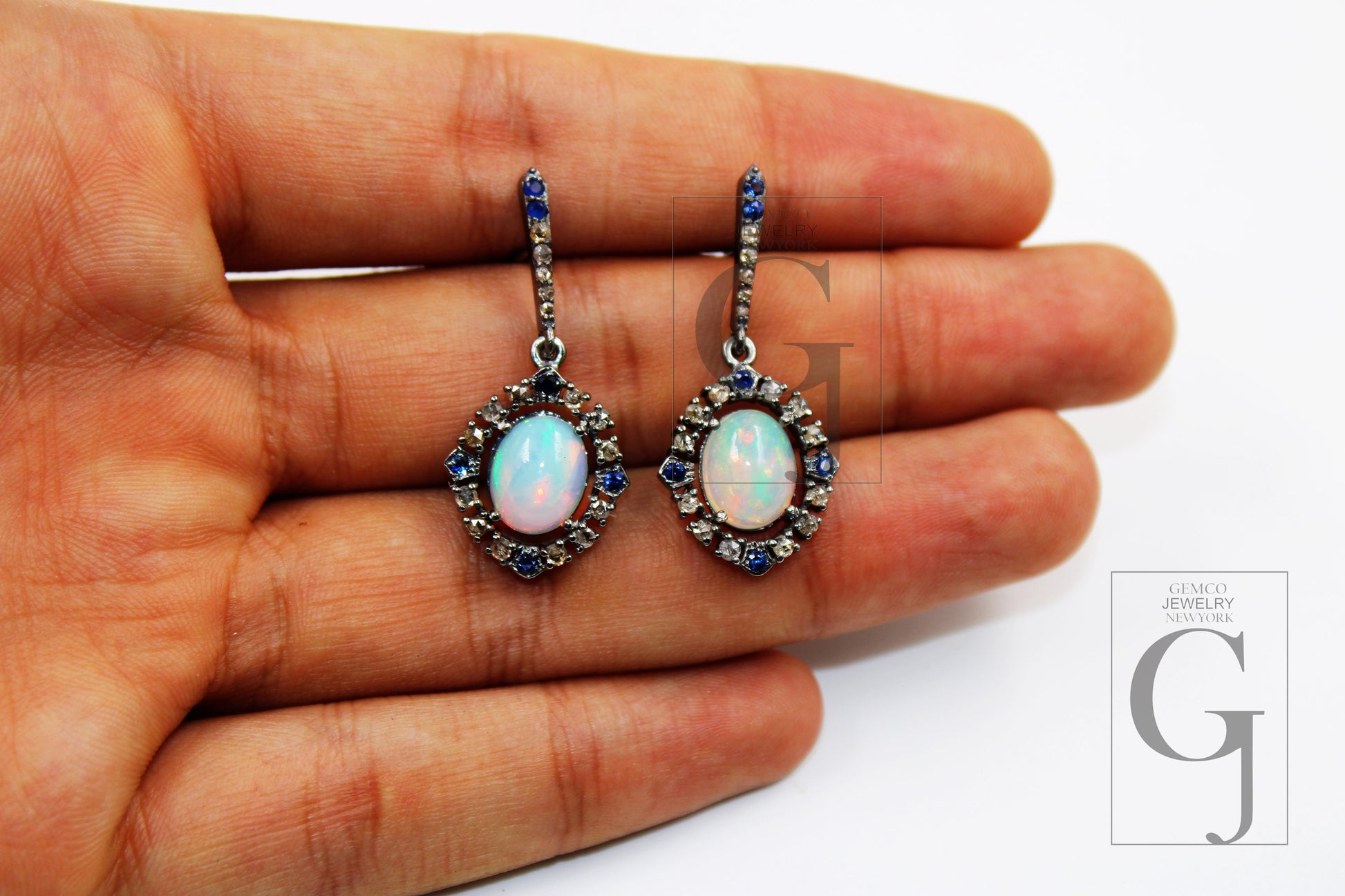 Natural opal earring designer earring Rosecut pave diamond earrings 925 sterling silver handmade silver finish diamond earring