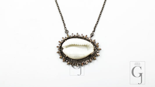 Very Beautiful Designer Cowrie Designer Rosecut Pave Diamond Pendant 925 Sterling Silver Handmade Finish Diamond Charms Necklace Pendant