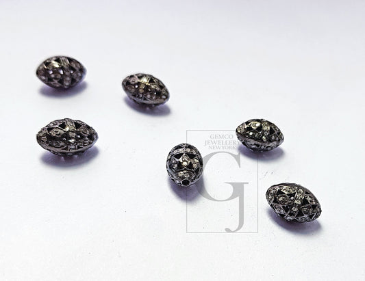 Pave Rosecut Diamond 925 Sterling Silver Handmade Pave Diamond Egg Design Bead / Spacers