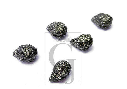 One of a Kind Designer Rosecut Pave Diamond Nugget Bead 925 Sterling Silver Handmade Silver Finish Diamond Bead,Salt And Pepper Diamond