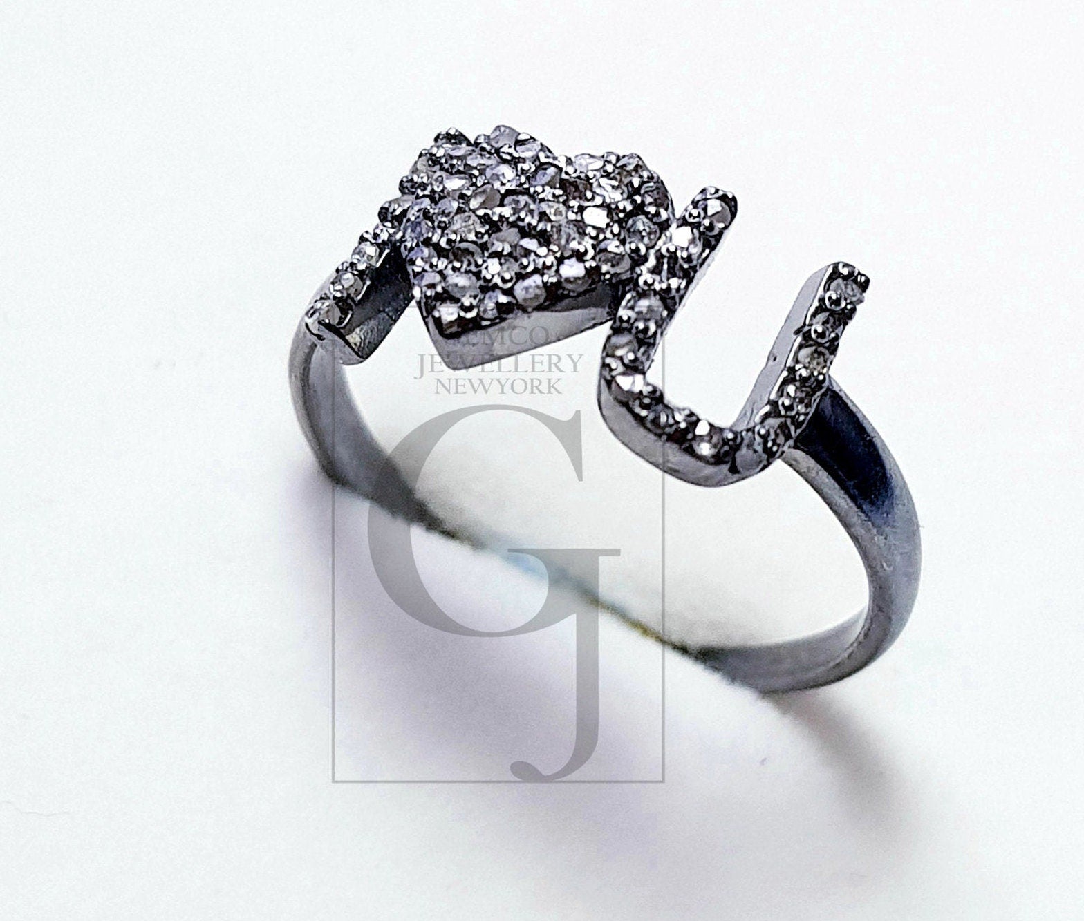 I LOVE U Saying Ring Designer Rosecut Pave Diamond Ring 925 Sterling Silver Handmade Silver Finish Love Valentine Gift Diamond Rings