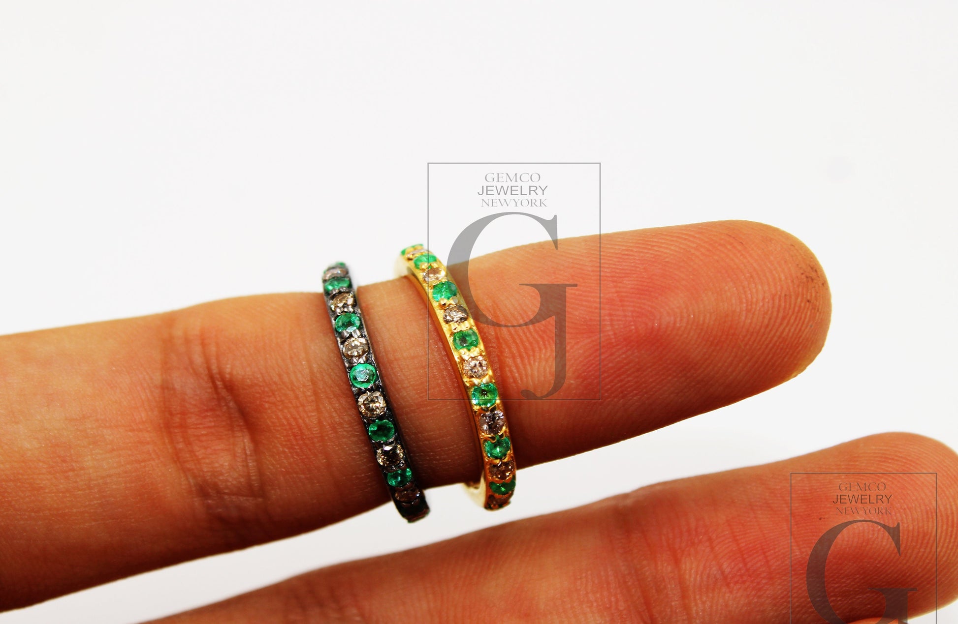 Fashionable brilliant full cut diamond and emerald designer Rosecut pave diamond rings 925 sterling silver handmade finish diamond ring