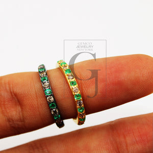 Fashionable brilliant full cut diamond and emerald designer Rosecut pave diamond rings 925 sterling silver handmade finish diamond ring