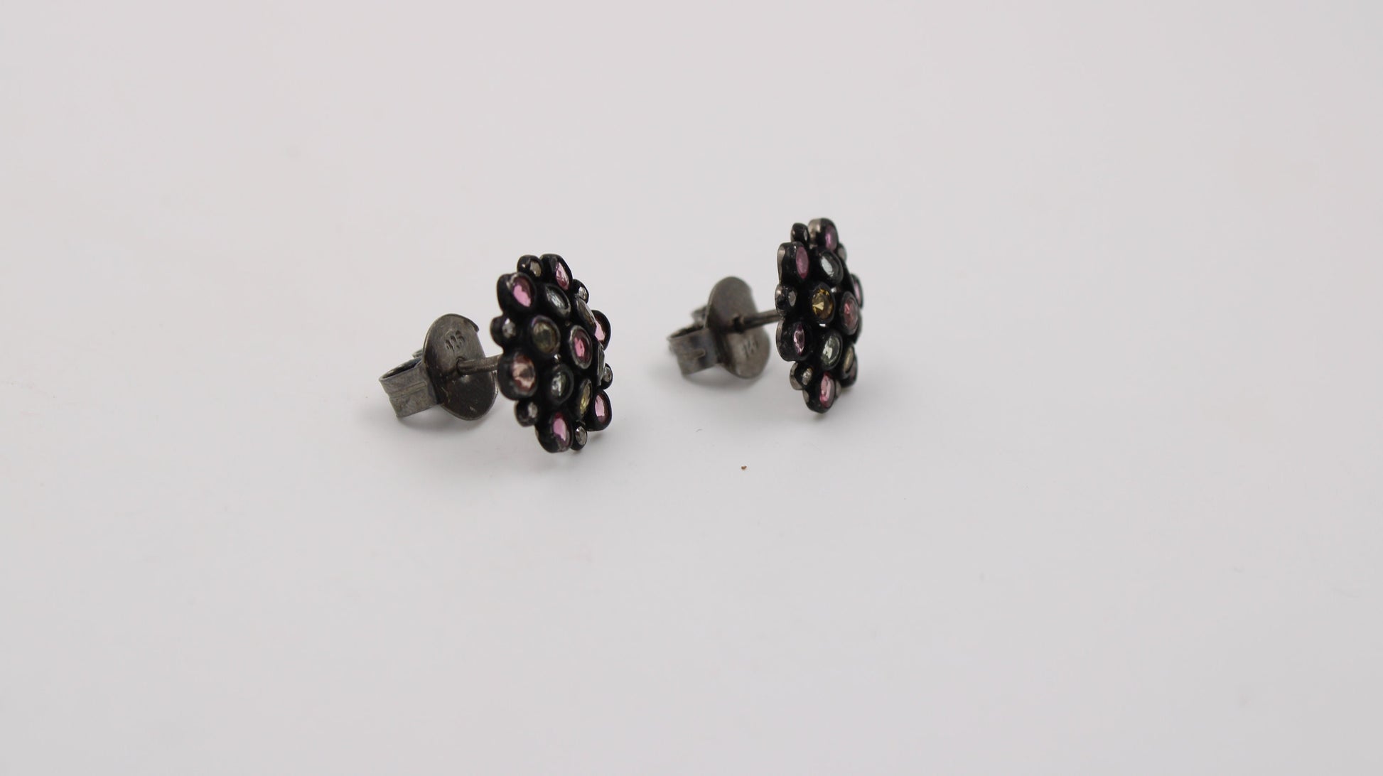 Multi Tourmaline Pave Rosecut Diamond 925 Sterling Silver Handmade Very Beautiful Tourmaline Diamond Pave Stud Earrings