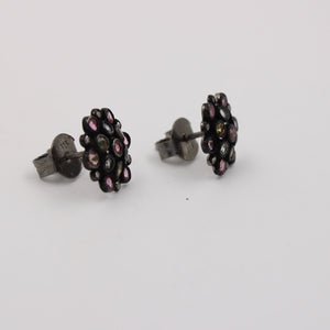 Multi Tourmaline Pave Rosecut Diamond 925 Sterling Silver Handmade Very Beautiful Tourmaline Diamond Pave Stud Earrings