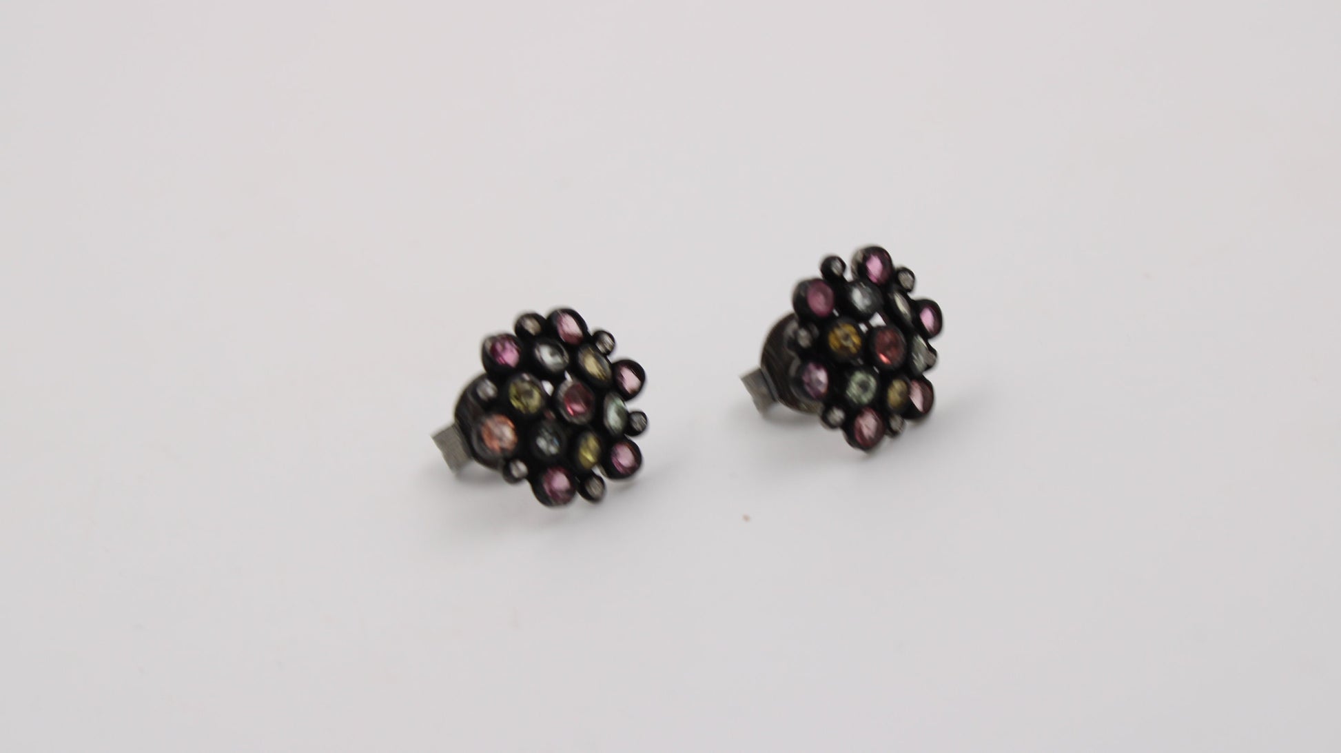 Multi Tourmaline Pave Rosecut Diamond 925 Sterling Silver Handmade Very Beautiful Tourmaline Diamond Pave Stud Earrings