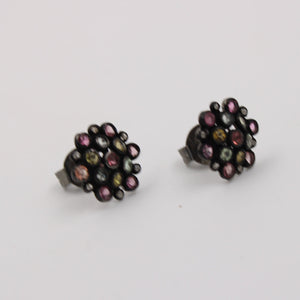 Multi Tourmaline Pave Rosecut Diamond 925 Sterling Silver Handmade Very Beautiful Tourmaline Diamond Pave Stud Earrings