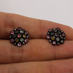 Multi Tourmaline Pave Rosecut Diamond 925 Sterling Silver Handmade Very Beautiful Tourmaline Diamond Pave Stud Earrings