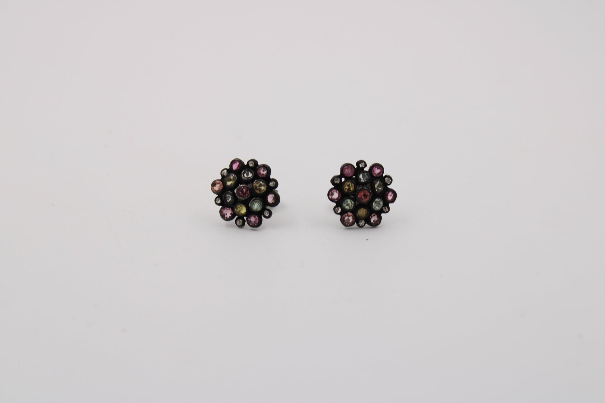 Multi Tourmaline Pave Rosecut Diamond 925 Sterling Silver Handmade Very Beautiful Tourmaline Diamond Pave Stud Earrings