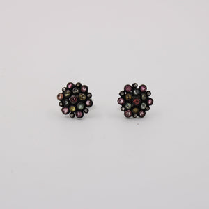 Multi Tourmaline Pave Rosecut Diamond 925 Sterling Silver Handmade Very Beautiful Tourmaline Diamond Pave Stud Earrings