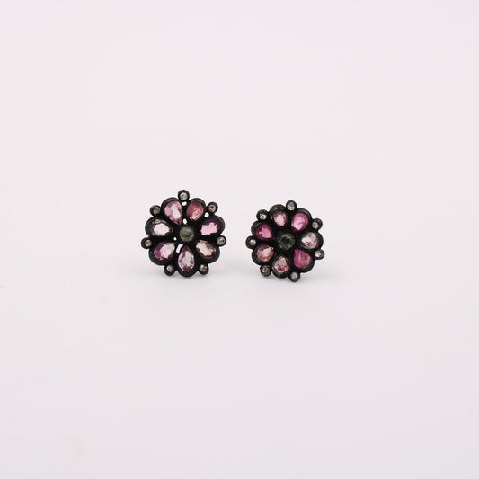 Multi Tourmaline Pave Rosecut Diamond 925 Sterling Silver Handmade Very Beautiful Tourmaline Diamond Pave Stud Earrings