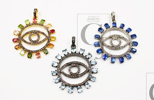 Very beautiful evil eye pendant designer Rosecut pave diamond pendant 925 sterling silver handmade finish diamond charms necklace pendant