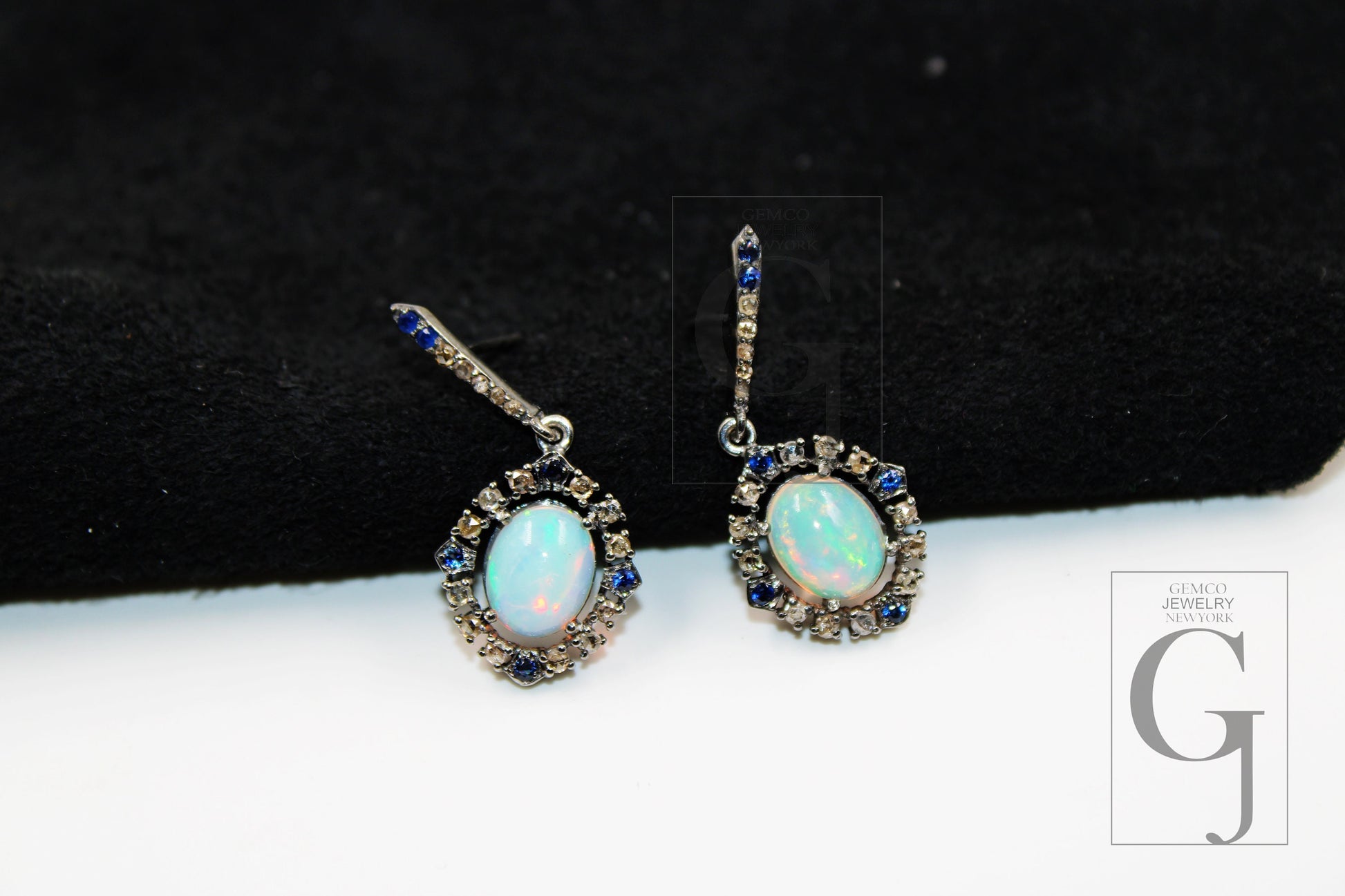 Natural opal earring designer earring Rosecut pave diamond earrings 925 sterling silver handmade silver finish diamond earring